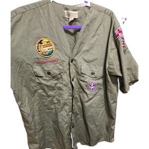 VTG BSA 1960s Uniform Collarless Short Sleeve Shirt With Patches Size 16